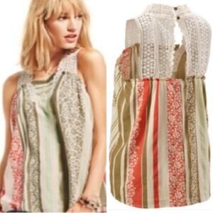 CAbi Whisper Gauze Crochet Sleeveless Boho Tank Blouse Size Medium